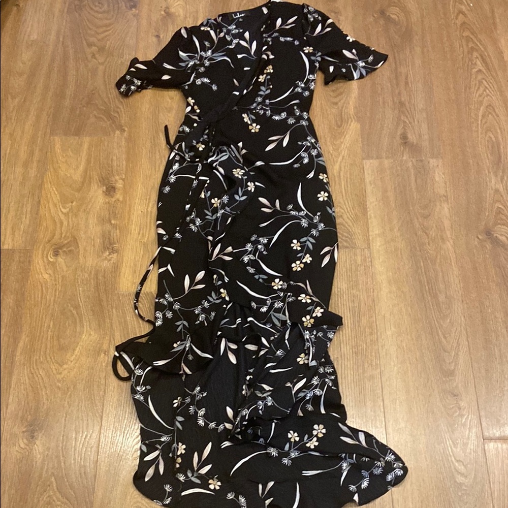 Floral Black Wrap Dress